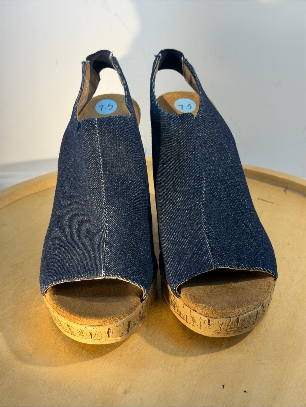 Aerosoles Blue Denim Peep-Toe Cork Wedge Sandals - Women's Blue